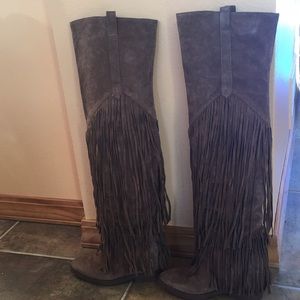 Over the knee brown Swede boots